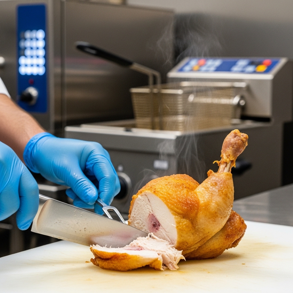Chef restoran memastikan kematangan sempurna tanpa darah di tulang menggunakan ayam potong segar Tricik Cengkareng untuk menghindari komplain pelanggan B2B