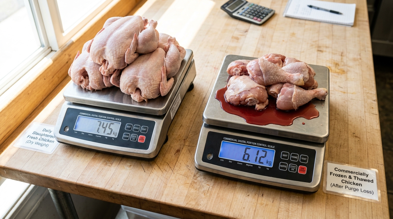 Audit penyusutan bobot (thaw loss) daging ayam untuk mencegah kebocoran HPP Dapur MBG dengan menggunakan karkas segar dari Tricik