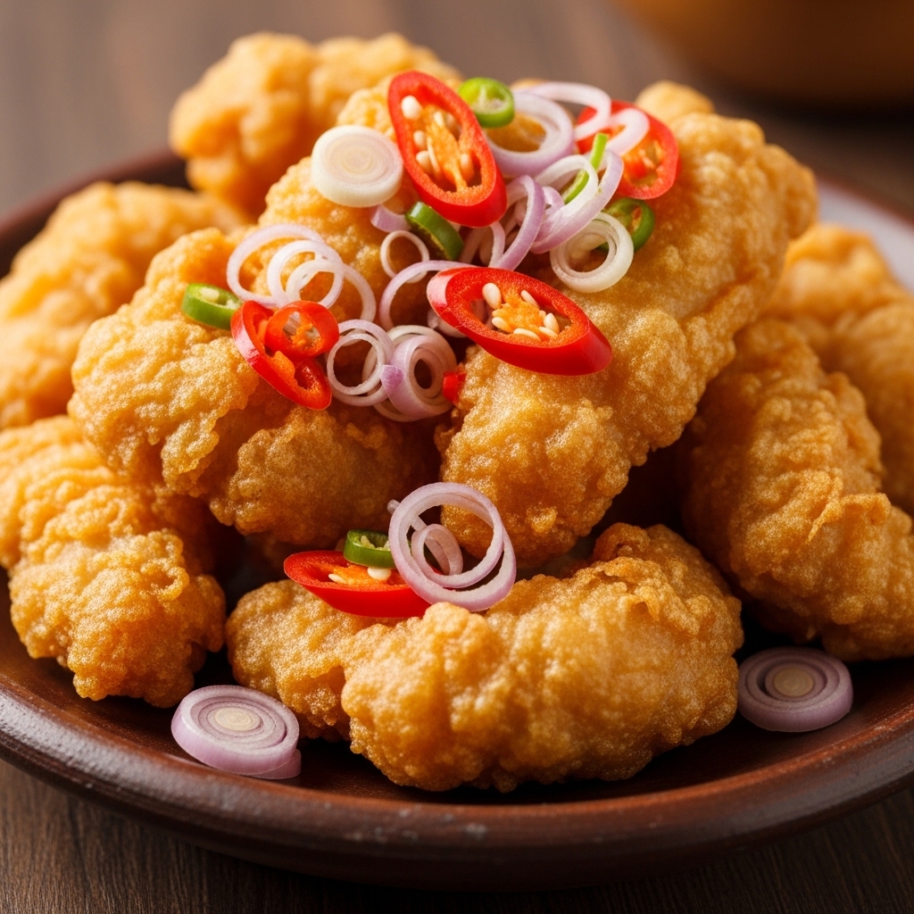 Ayam geprek tepung krispi garing disiram sambal matah menggunakan karkas segar Tricik untuk usaha kuliner.