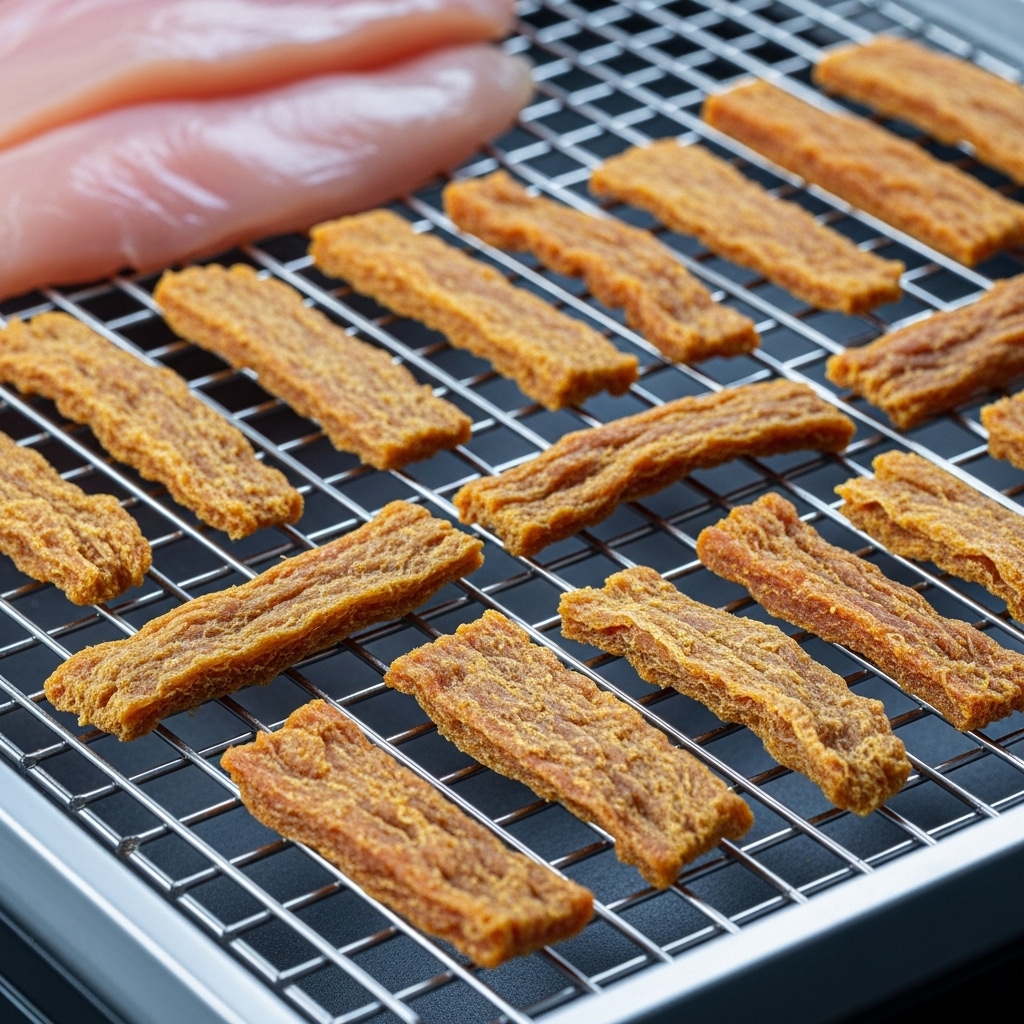 Dehydrated chicken jerky pet treats berkualitas premium berbahan dasar boneless dada bebas lemak segar dari distributor Tricik Cengkareng untuk bisnis B2B