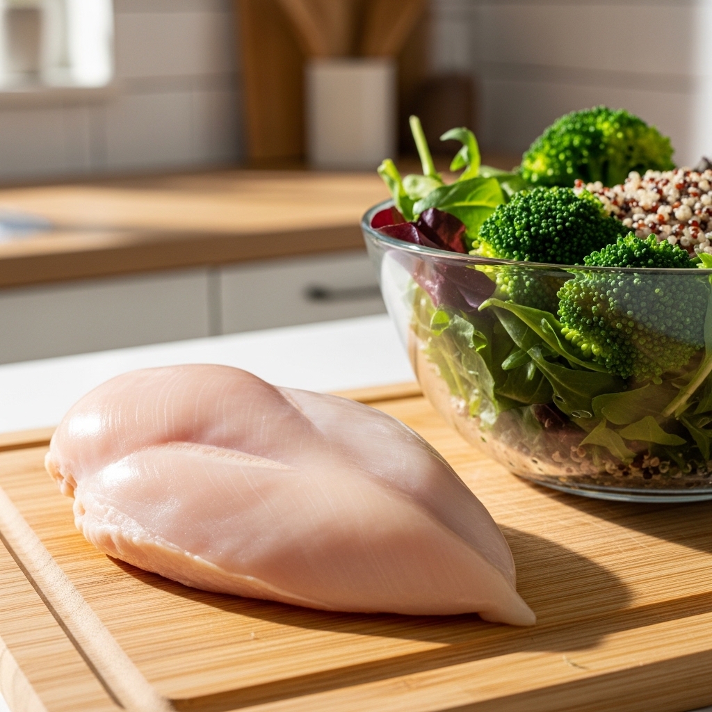 Daging boneless dada ayam tanpa kulit mentah segar dari distributor Tricik Cengkareng untuk bahan baku menu katering clean eating B2B