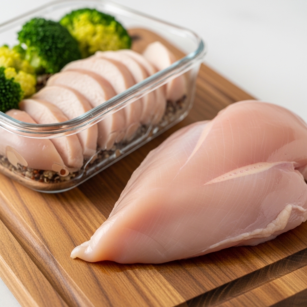 Daging boneless dada ayam segar tanpa kulit dari fasilitas pemotongan Tricik Cengkareng untuk bahan baku utama menu katering diet clean eating B2B