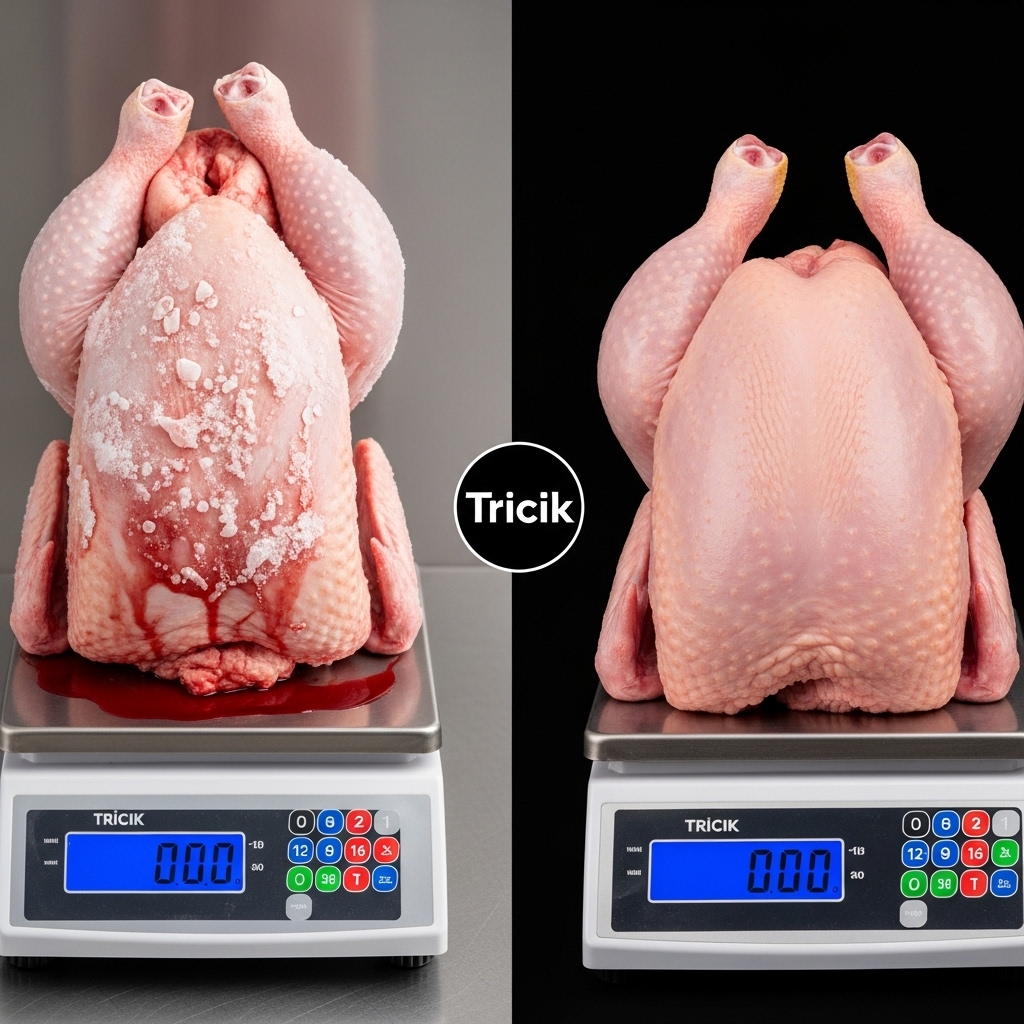 Perbandingan karkas ayam segar Tricik bebas thaw loss dengan ayam beku untuk menjaga profit restoran.