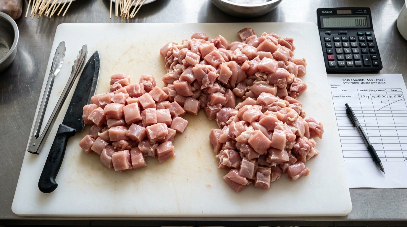 Potongan dadu seragam dari boneless paha segar bebas tulang produksi Tricik Cengkareng untuk akurasi HPP menu sate Dapur MBG