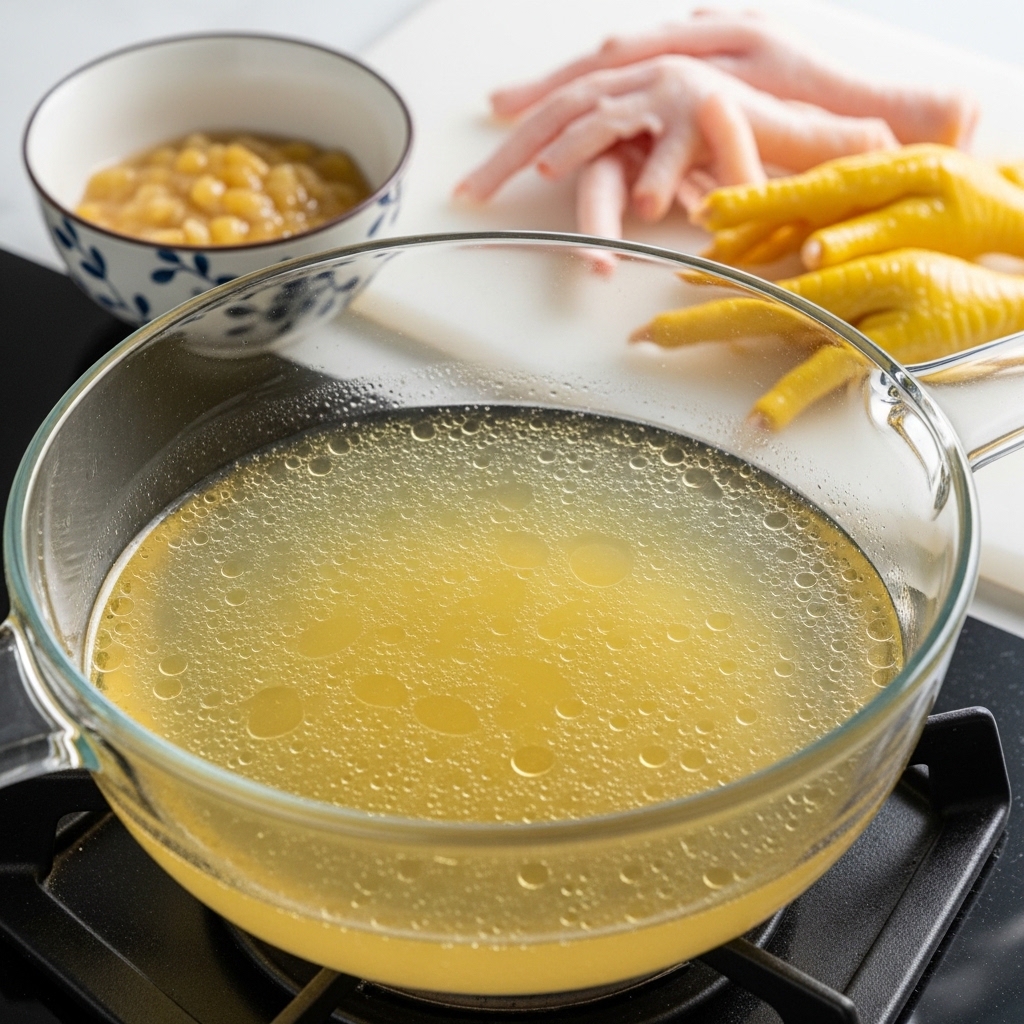 Hasil kaldu ceker bening tanpa lemak untuk MPASI bayi menggunakan ceker segar bersih dari distributor Tricik Cengkareng