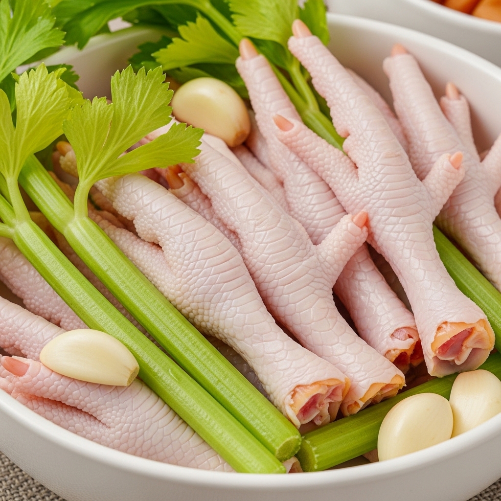 Ceker ayam bersih peeled tanpa kuku fresh daily Tricik untuk bahan baku kaldu seblak kental dan soto