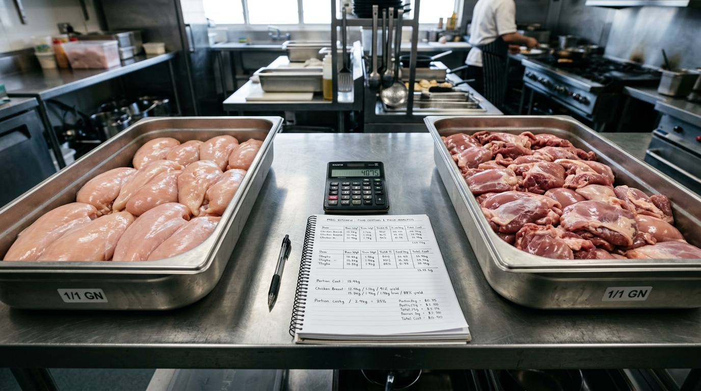 Analisis perbandingan kalkulasi yield boneless paha dan dada ayam segar Tricik Cengkareng untuk mengamankan efisiensi HPP Dapur MBG