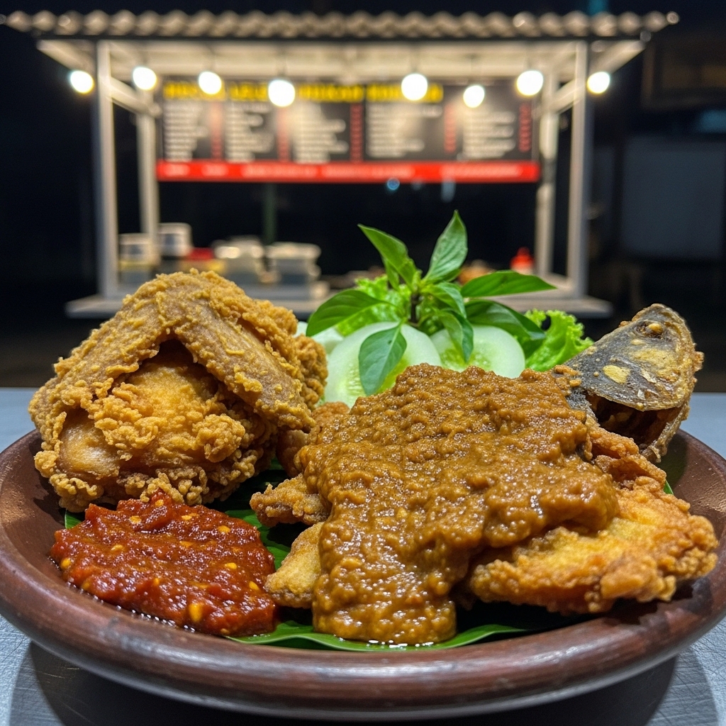 Sajian porsi ideal ayam goreng pecel lele menggunakan karkas 0.8kg segar dari pasokan Tricik Cengkareng untuk warung tenda F&B