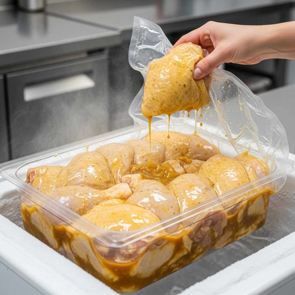 Tips manajemen sisa stok karkas ayam segar dari Tricik dengan teknik marinasi sebelum dibekukan untuk dapur restoran B2B