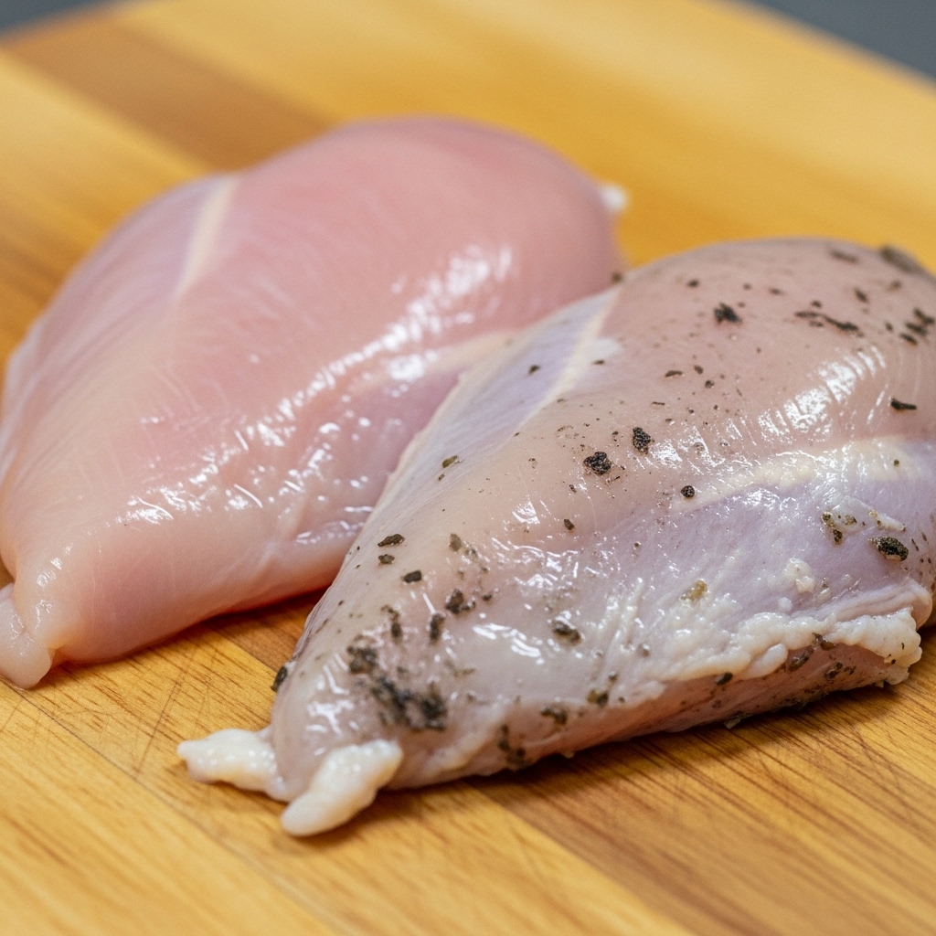 Perbedaan warna alami daging segar merah muda Tricik Cengkareng dengan ayam pucat akibat proses oksidasi aman untuk bahan baku dapur restoran B2B