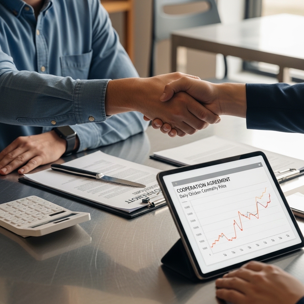 Kesepakatan kontrak harga pasar broker ayam B2B yang transparan untuk pasokan katering industri dari distributor Tricik Cengkareng