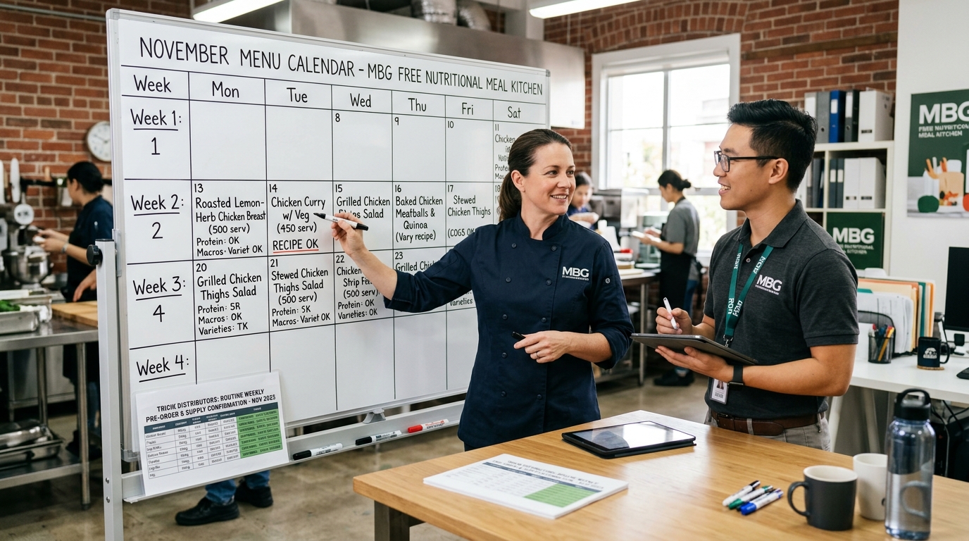 Perencanaan menu bulanan (menu forecasting) yang stabil untuk Dapur MBG berkat kepastian pasokan ayam segar harian dari sistem PO H-1 Tricik Cengkareng