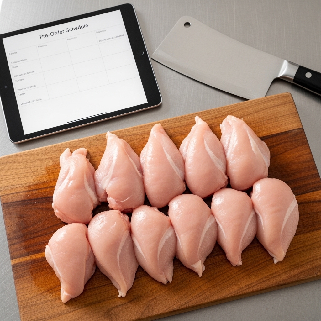 Potongan ayam parting 10 seragam dan presisi hasil pesanan pre-order h-1 dari distributor Tricik Cengkareng untuk standar porsi nasi kotak katering B2B