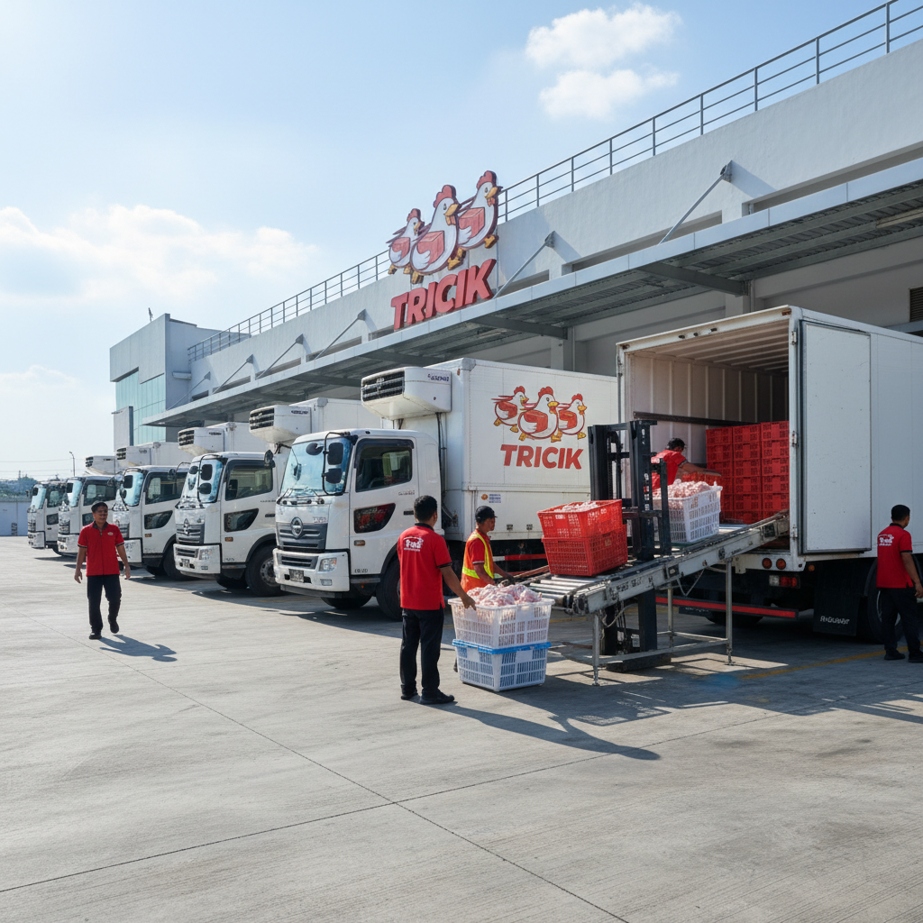 Fasilitas hub distributor ayam segar Tricik di Cengkareng yang melayani pengiriman fresh daily untuk mitra B2B restoran di Jakarta Barat