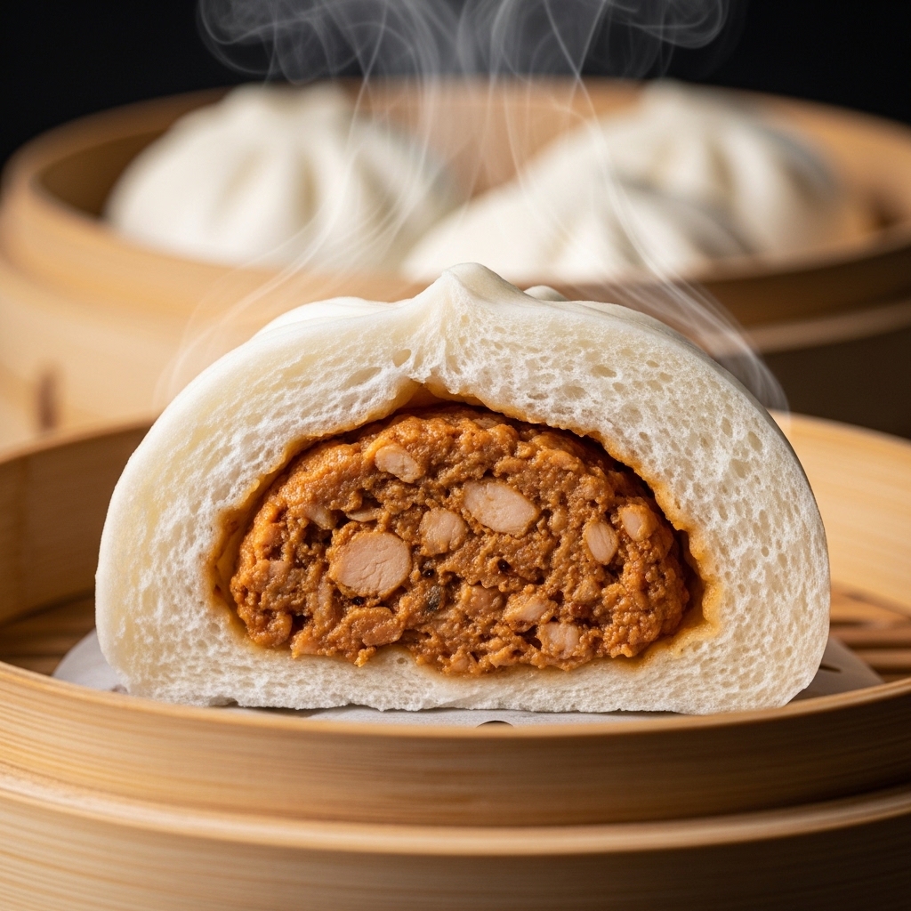 Bakpao ayam cincang anti bantat dengan isian daging kering dari karkas ayam potong segar Tricik.