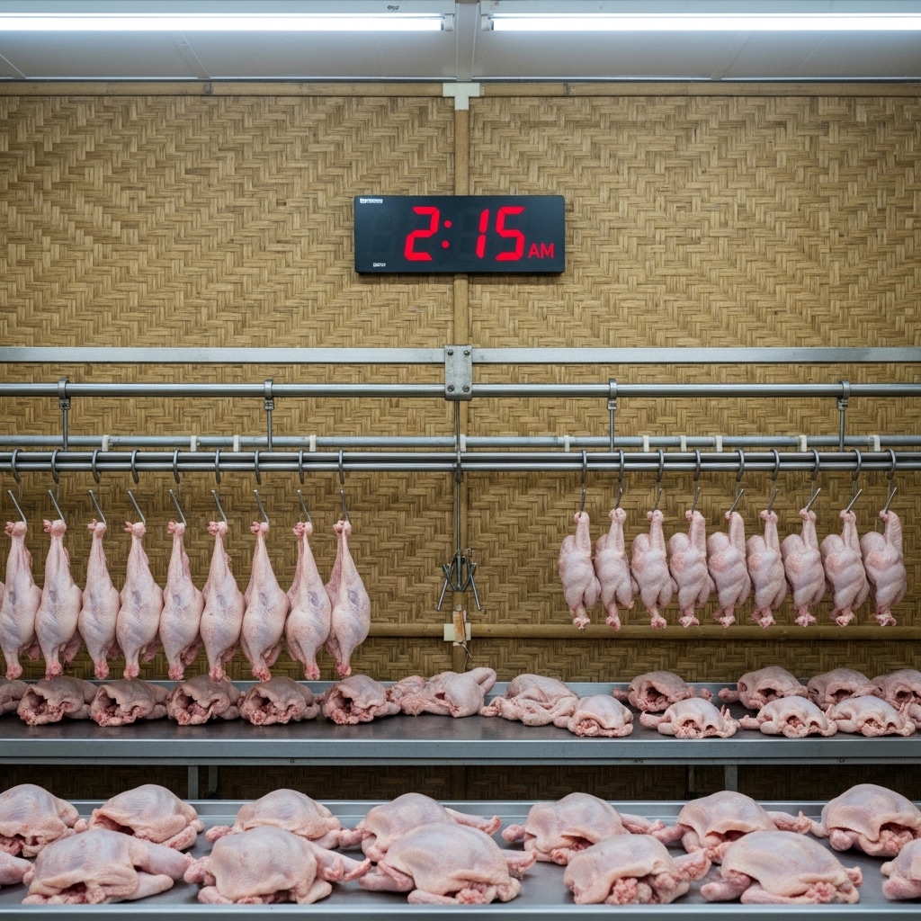 Proses pemotongan ayam dini hari Tricik Cengkareng menjaga fase pre-rigor agar daging empuk