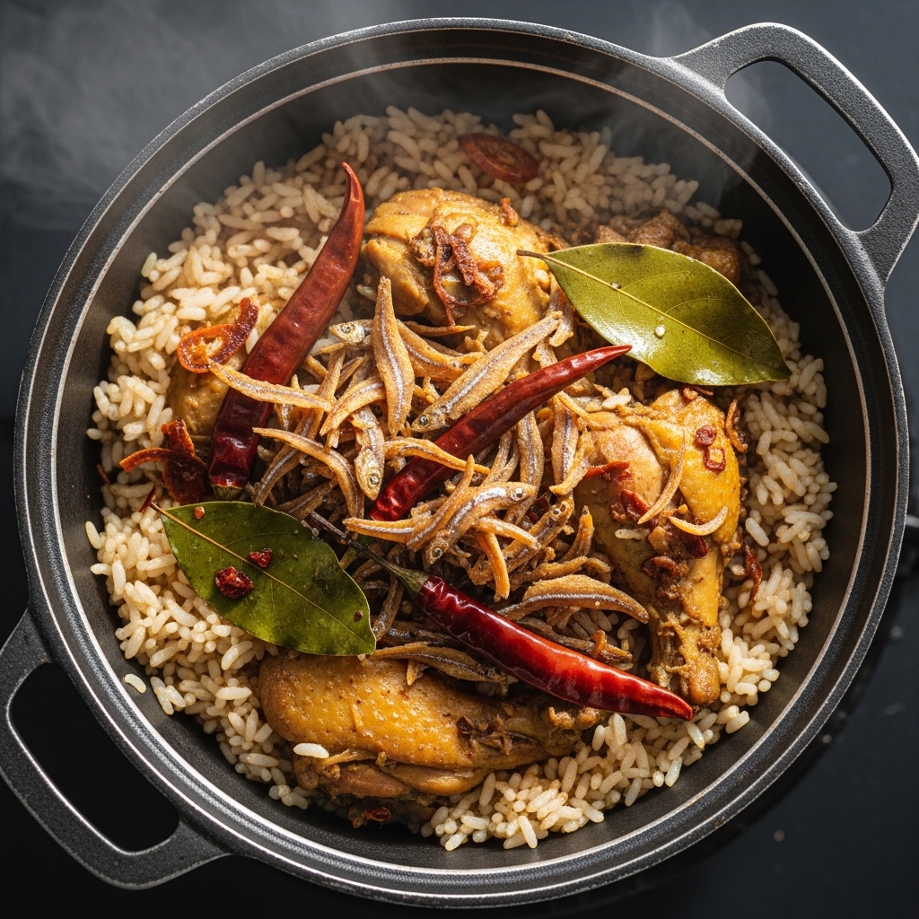 Nasi liwet Sunda pulen dan gurih berkaldu menggunakan karkas ayam potong segar Tricik untuk bisnis gerobakan.