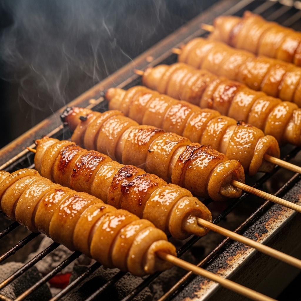 Teknik melilit sate kulit gulung rapat tidak lepas menggunakan lembaran lebar kulit dada punggung segar Tricik Cengkareng untuk bisnis B2B