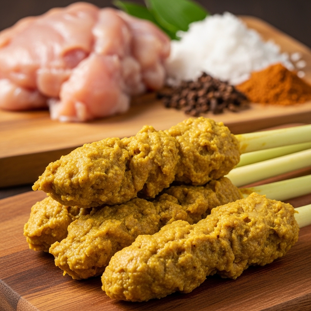 Adonan daging giling dari boneless paha ayam segar Tricik Cengkareng yang lengket dan padat sempurna untuk Sate Lilit Bali B2B