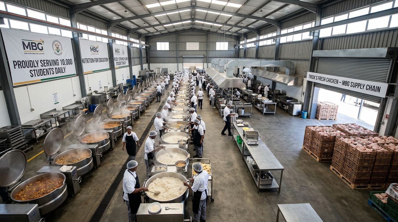 Keberhasilan skalabilitas Dapur MBG dalam mencapai kapasitas 10 ribu porsi masakan harian dengan dukungan infrastruktur pasokan logistik B2B Tricik