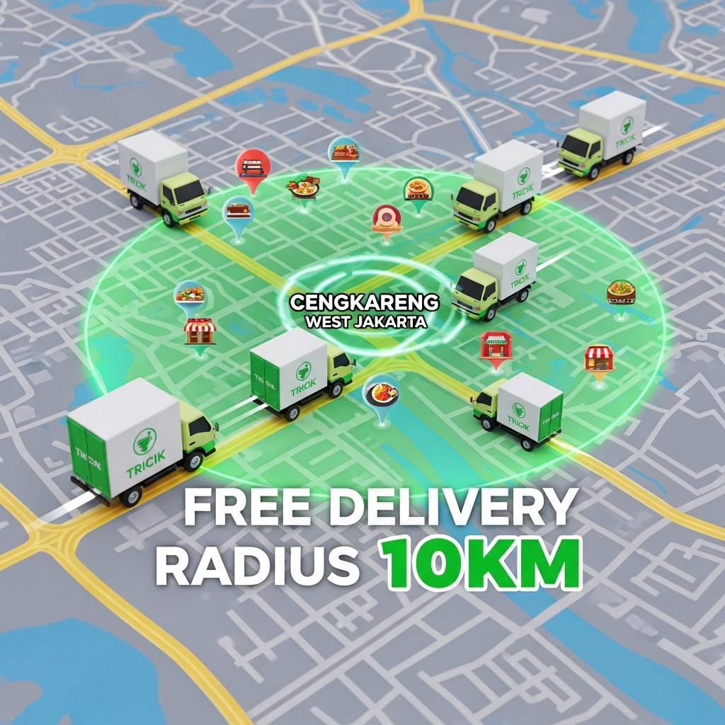 Peta jangkauan gratis ongkir distributor ayam Tricik Cengkareng Jakarta Barat untuk restoran