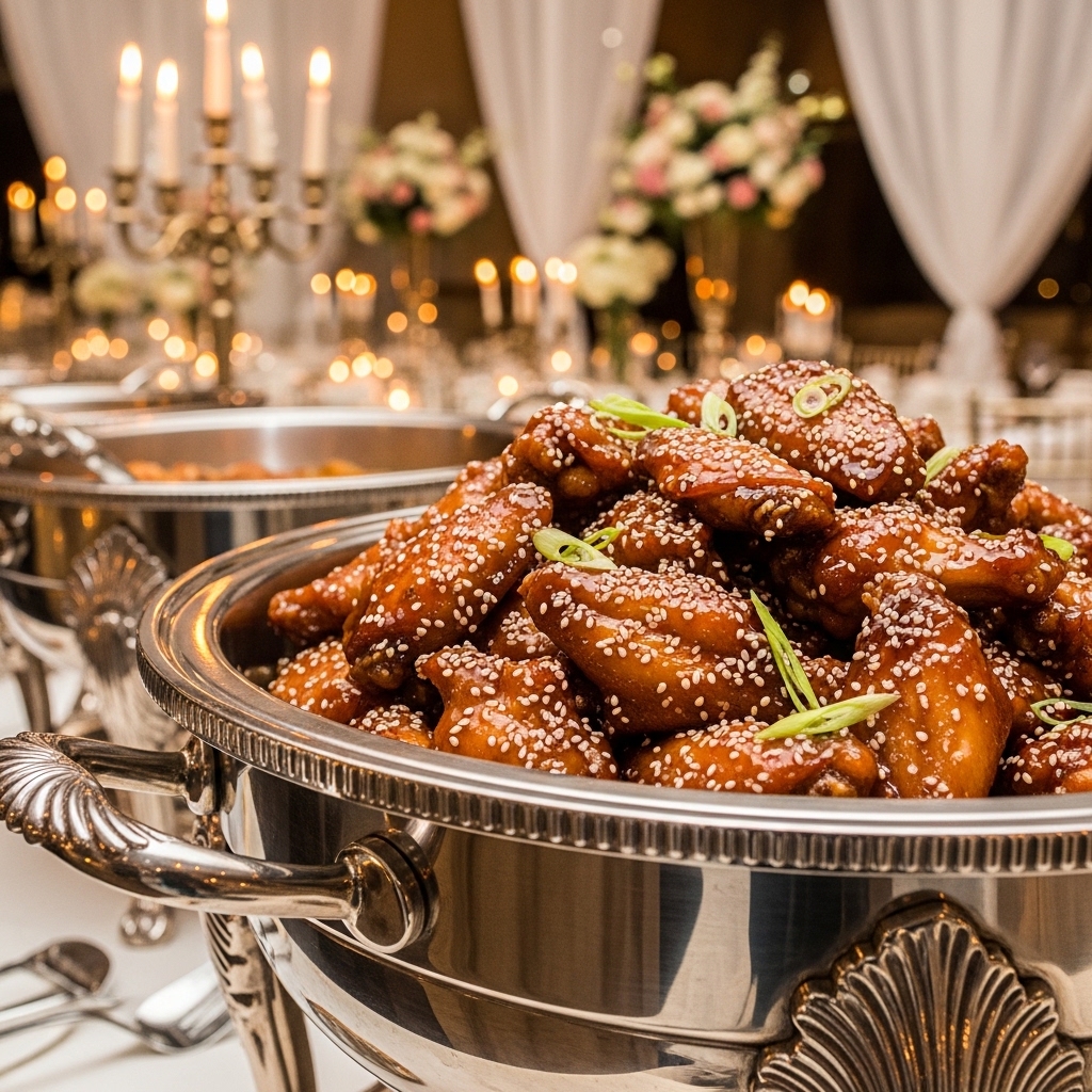 Olahan sayap ayam utuh segar dari agen Tricik Cengkareng untuk menu prasmanan katering pernikahan mewah dan hemat HPP
