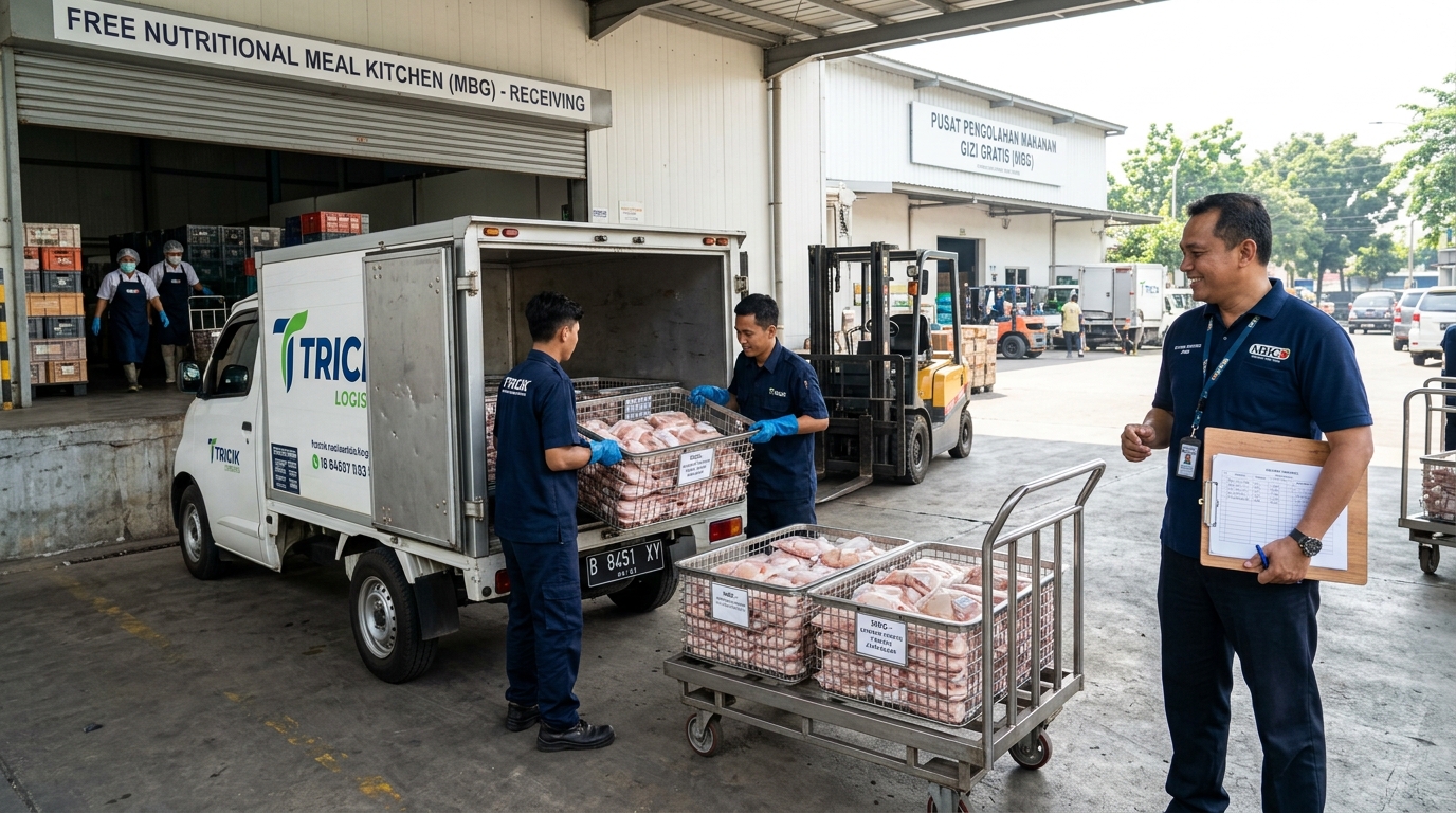 Pengiriman bahan baku ayam potong segar gratis ongkir dari armada logistik Tricik Cengkareng untuk efisiensi anggaran Dapur MBG