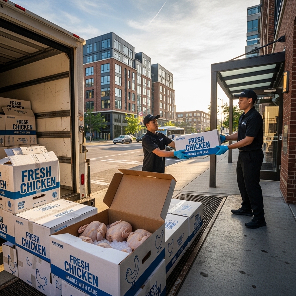 Layanan supplier ayam potong terdekat Jakarta Barat mengirimkan karkas segar pagi hari ke restoran mitra Tricik.