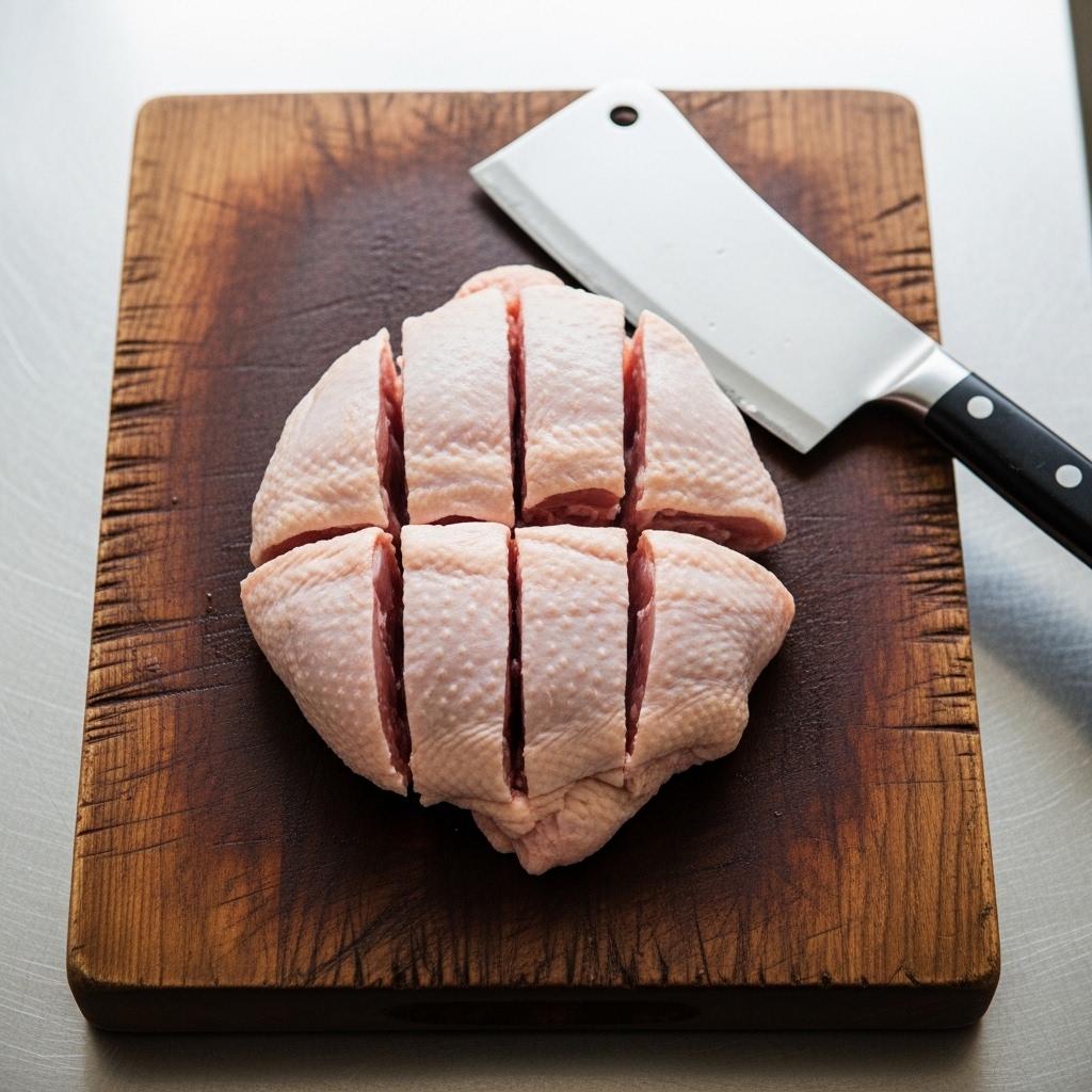 Panduan teknik memotong parting karkas ayam potong segar menjadi 4, 8, dan 10 dari Tricik Cengkareng untuk standar porsi katering