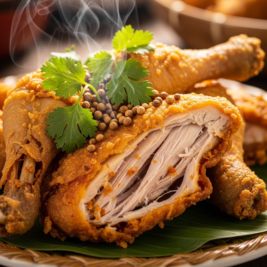 Potongan ayam goreng bawang ketumbar dengan bumbu meresap kilat dari karkas segar pasokan Tricik Cengkareng untuk B2B warung tenda.
