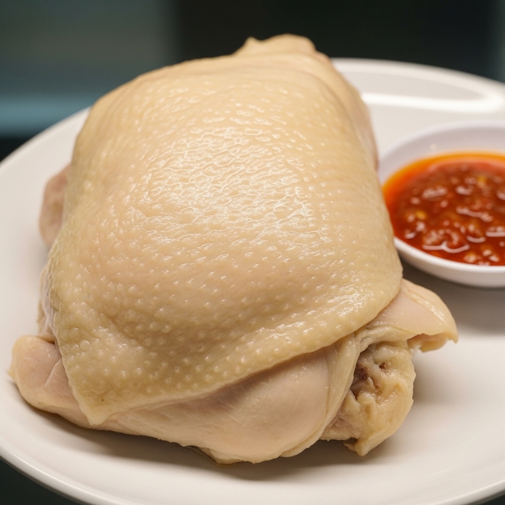 Sajian ayam pop putih bersih paripurna tanpa bercak darah menggunakan karkas segar 0.8 kg pasokan Tricik Cengkareng untuk restoran Padang B2B