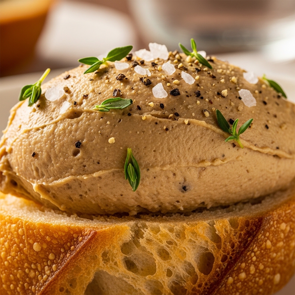 Tekstur olesan creamy Chicken Liver Pâté menggunakan jeroan hati ayam fresh daily dari Tricik Cengkareng untuk menu appetizer restoran fine dining B2B