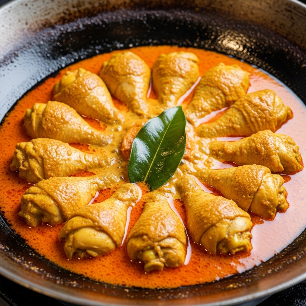 Ayam potong segar Tricik ukuran parting 10 yang diolah langsung menjadi gulai di dapur rumah makan Padang mini yang efisien.