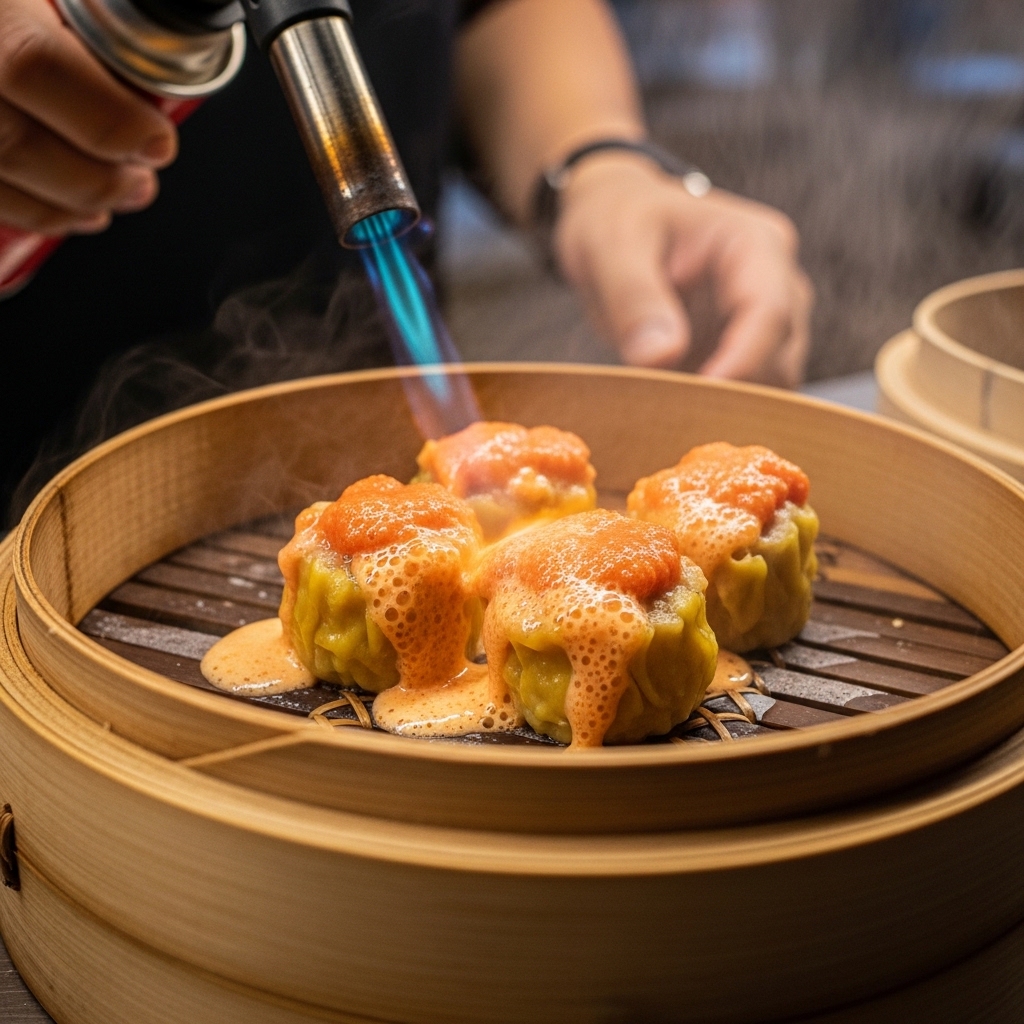 Dimsum mentai kaki lima bertekstur lembut dari olahan karkas utuh segar pasokan Tricik Cengkareng untuk UMKM B2B.