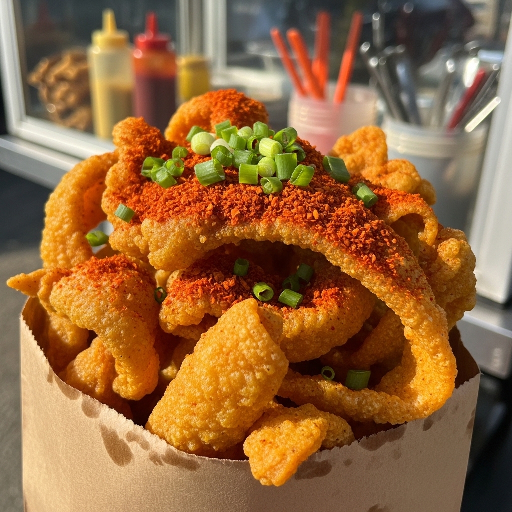 Jajanan snack kulit ayam krispi pedas bernilai jual tinggi hasil filet mandiri dari karkas segar pasokan Tricik Cengkareng untuk gerobak B2B.