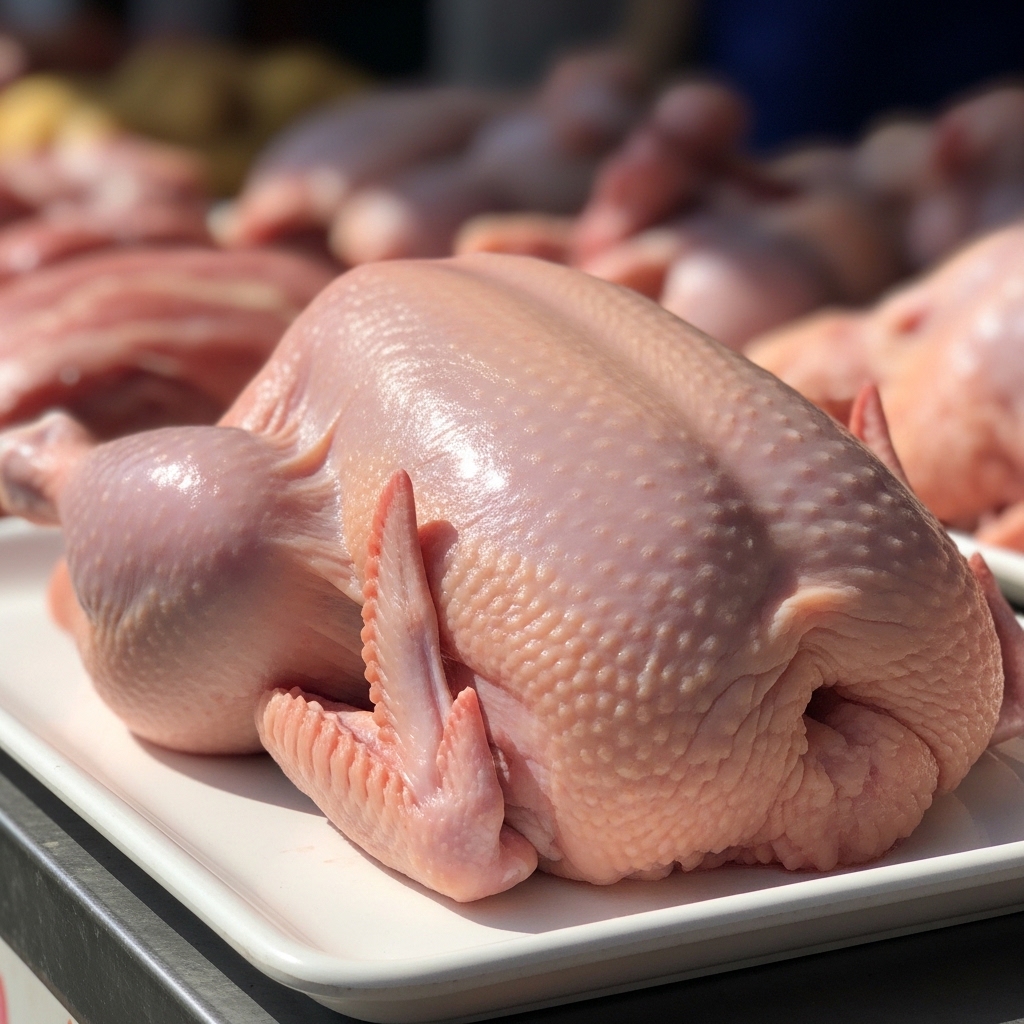 Kualitas karkas ayam segar fresh daily yang tetap kesat hingga siang hari di lapak pasar tradisional dari pasokan Tricik Cengkareng