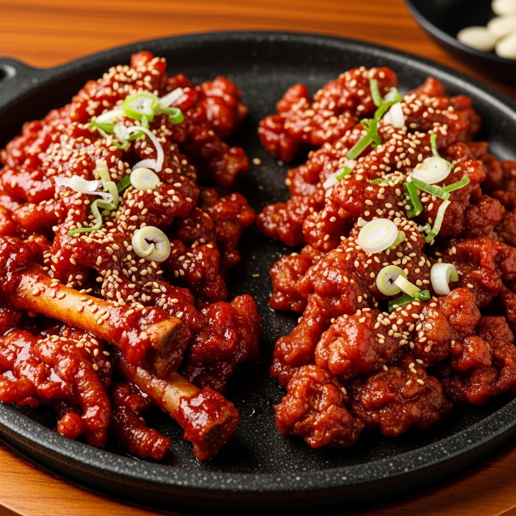 Perbandingan hidangan dakbal ceker bertulang dan boneless feet segar Tricik Cengkareng berbalut saus pedas untuk bahan baku restoran Korea B2B