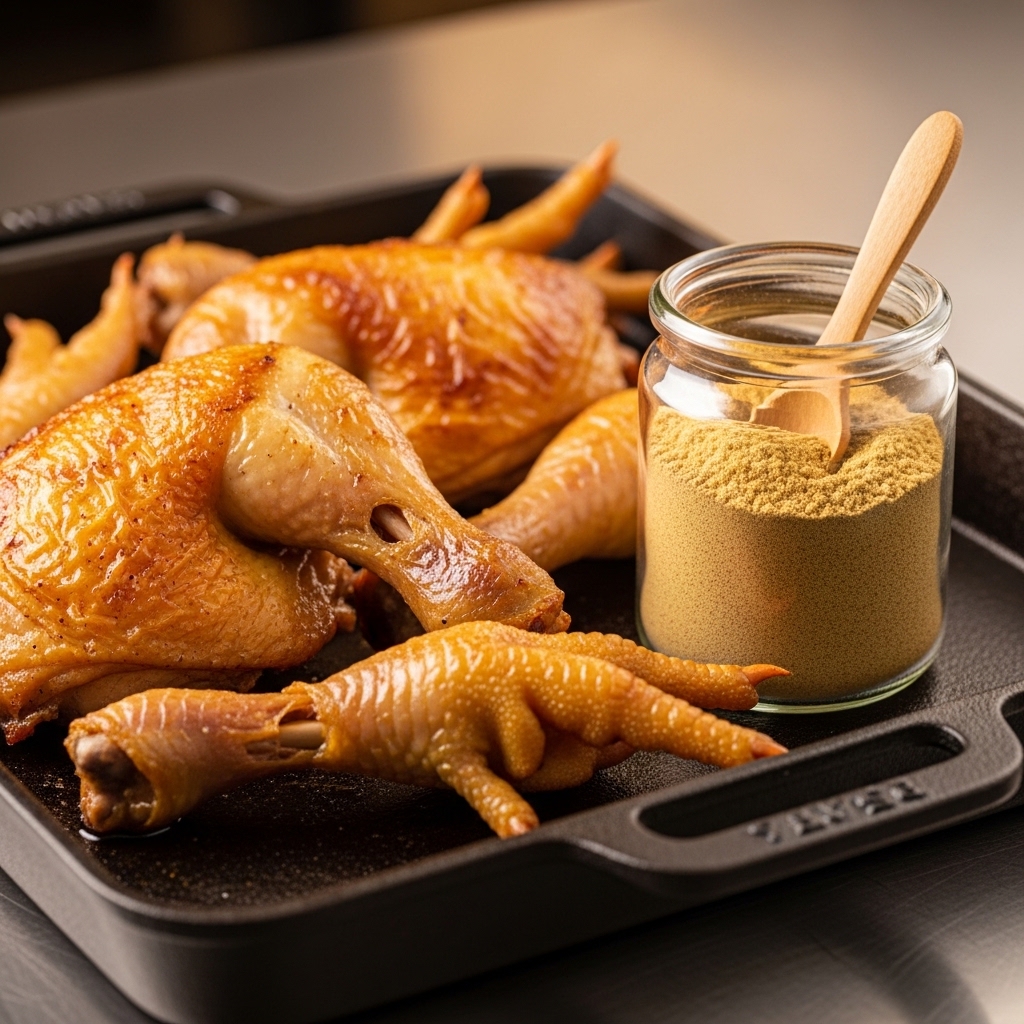 Tulang rongkong dan ceker ayam segar Tricik Cengkareng yang dipanggang untuk pembuatan bubuk kaldu umami alami pengganti MSG di restoran B2B