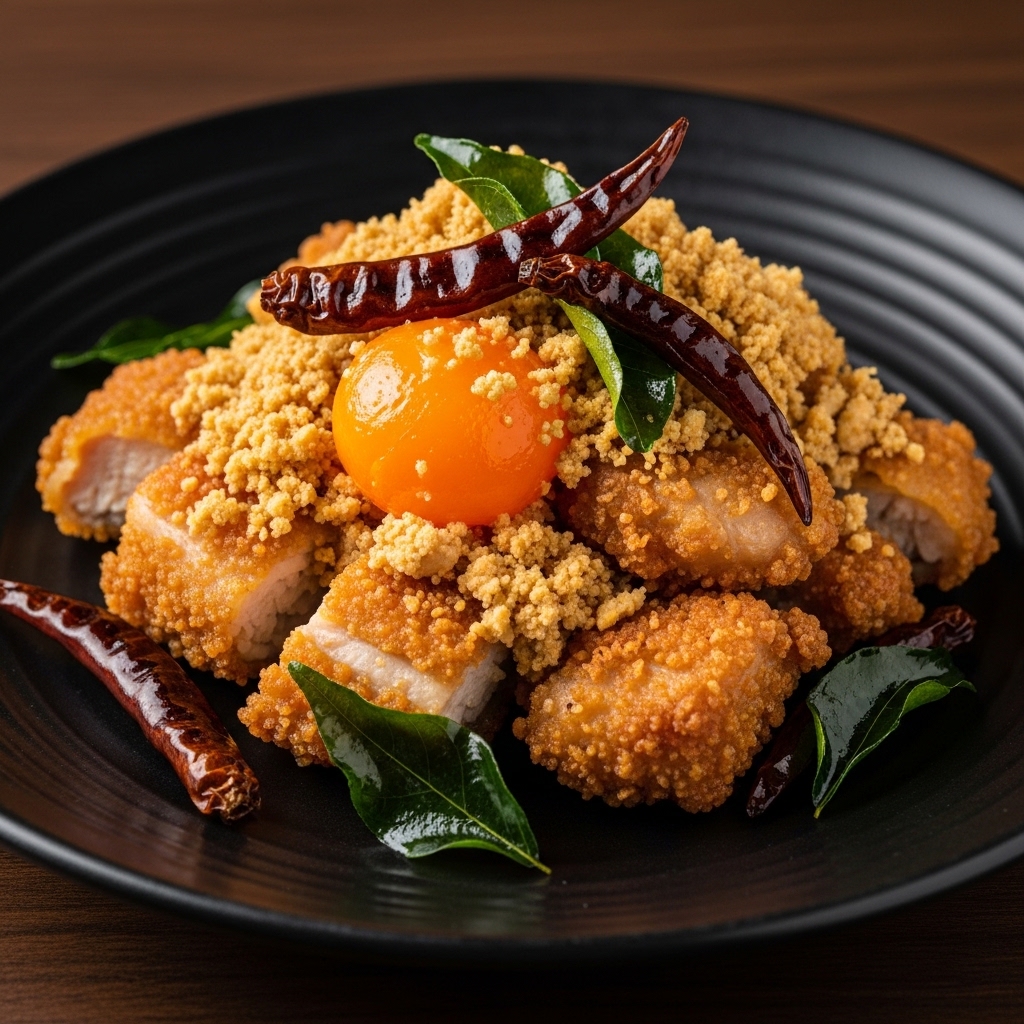 Menu salted egg chicken krispi menggunakan boneless dada dadu segar Tricik Cengkareng yang kokoh menahan saus telur asin untuk restoran B2B